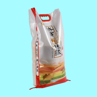 Logotipo personalizado PP bolsas tejidas laminadas para arroz con asa