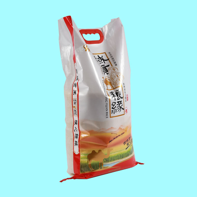 Logotipo personalizado PP bolsas tejidas laminadas para arroz con asa